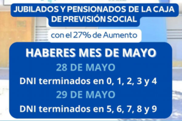 Pagos de haberes del mes de Mayo